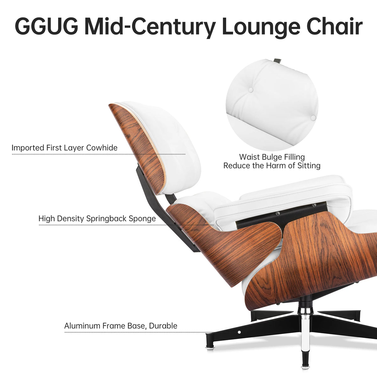 Mid Century Top Grain Leather Lounge Chair and Ottoman Set G976