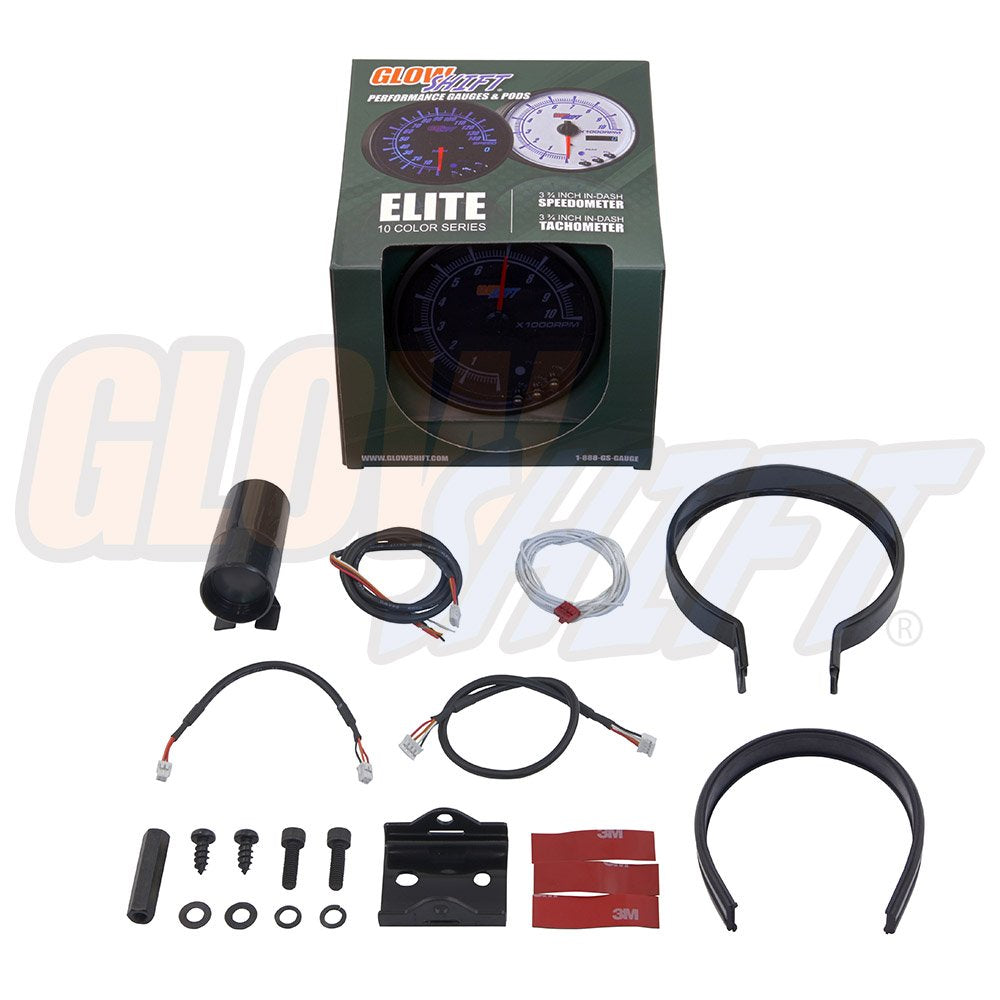 10 Color 10,000 RPM Tachometer Gauge with Shift Light, Black Dial, 3-3/4" 95mm Q95595