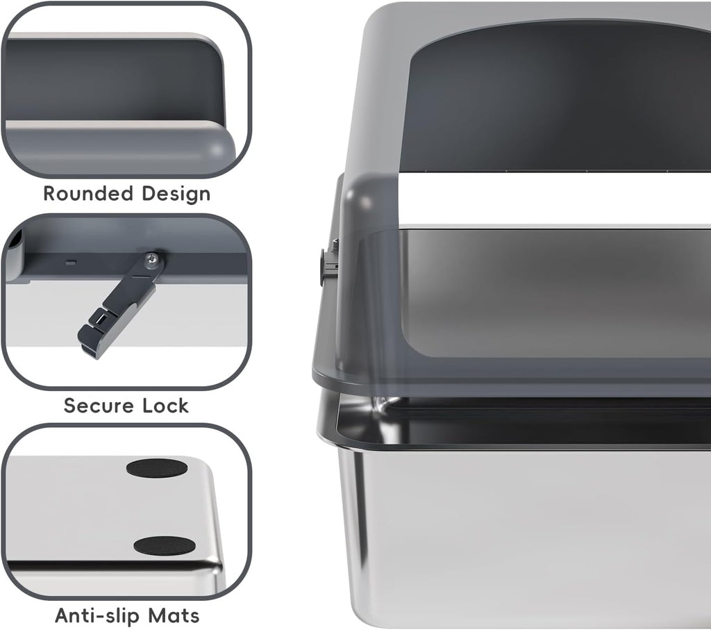 Extra Large Stainless Steel Cat Litter Box with Lid J379