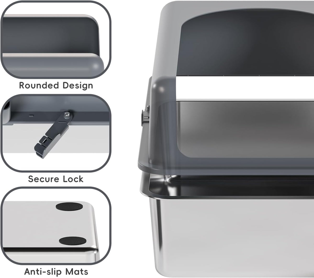 Extra Large Stainless Steel Cat Litter Box with Lid J379