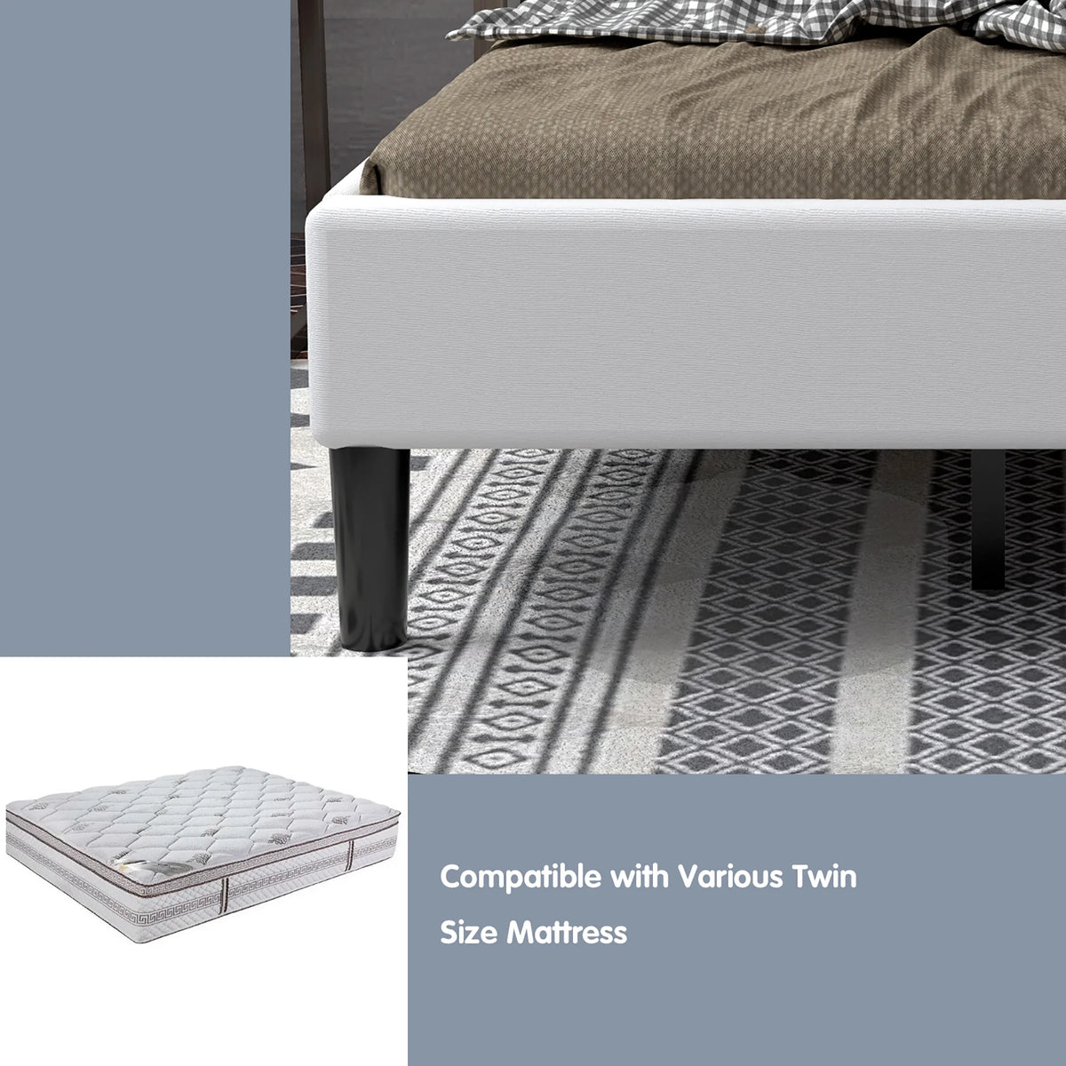 Twin Upholstered Bed Frame with Tufted Headboard Beige J97845