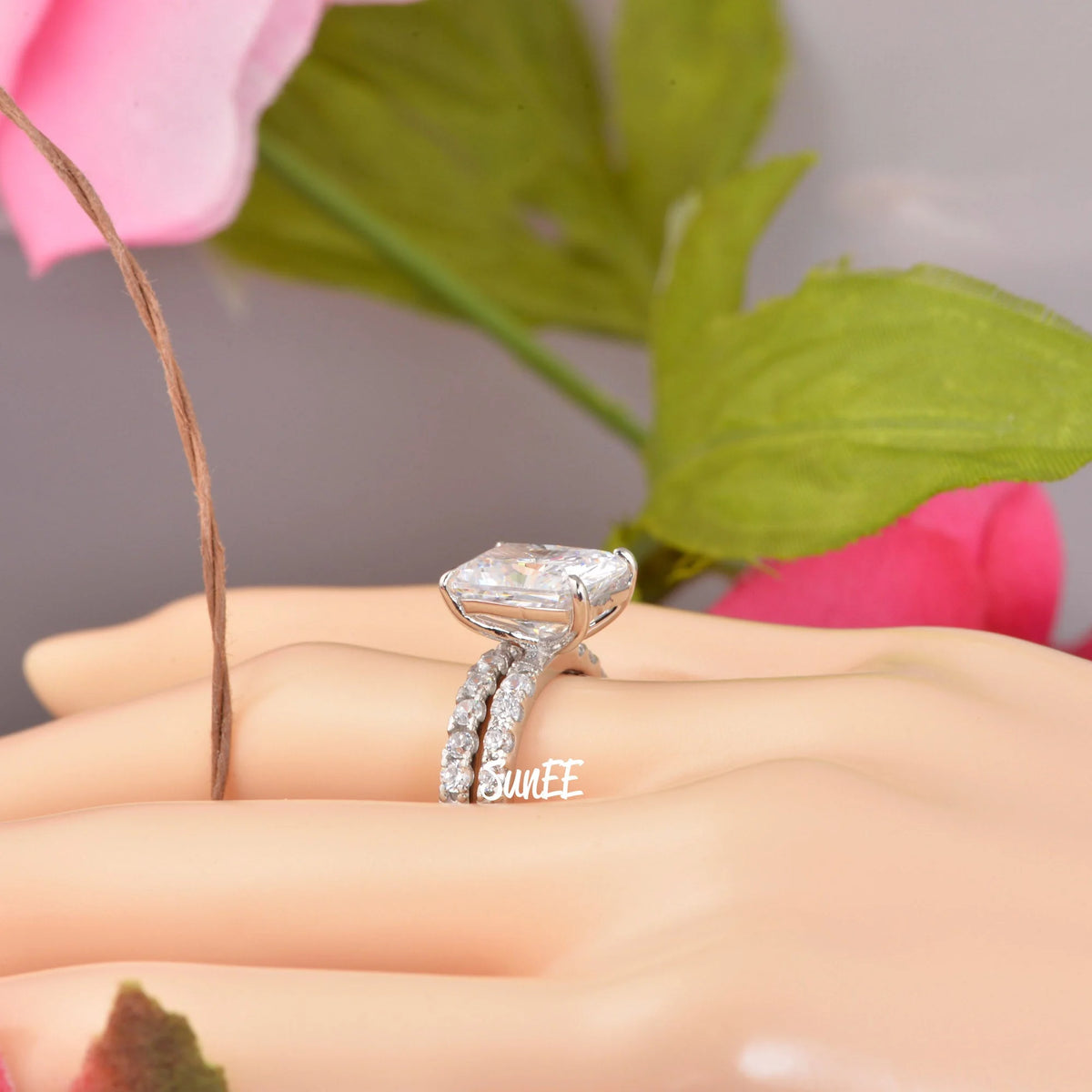 Radiant Cut Half Eternity Band Bridal Engagement Ring Diamond Simulated 925 Sterling Silver M118518
