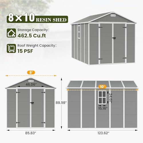 Gray White 8 x 10 FT Resin Plastic Outdoor Storage Shed L309