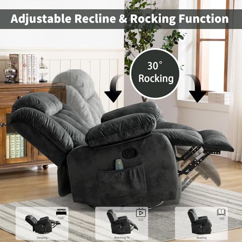 Grey Fabric Manual Swivel Rocker Recliner Chair I213