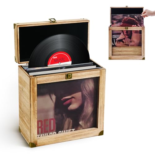 Vinyl Record Storage Case, Wood, Holds 40 Records, Carbonized Brown P987