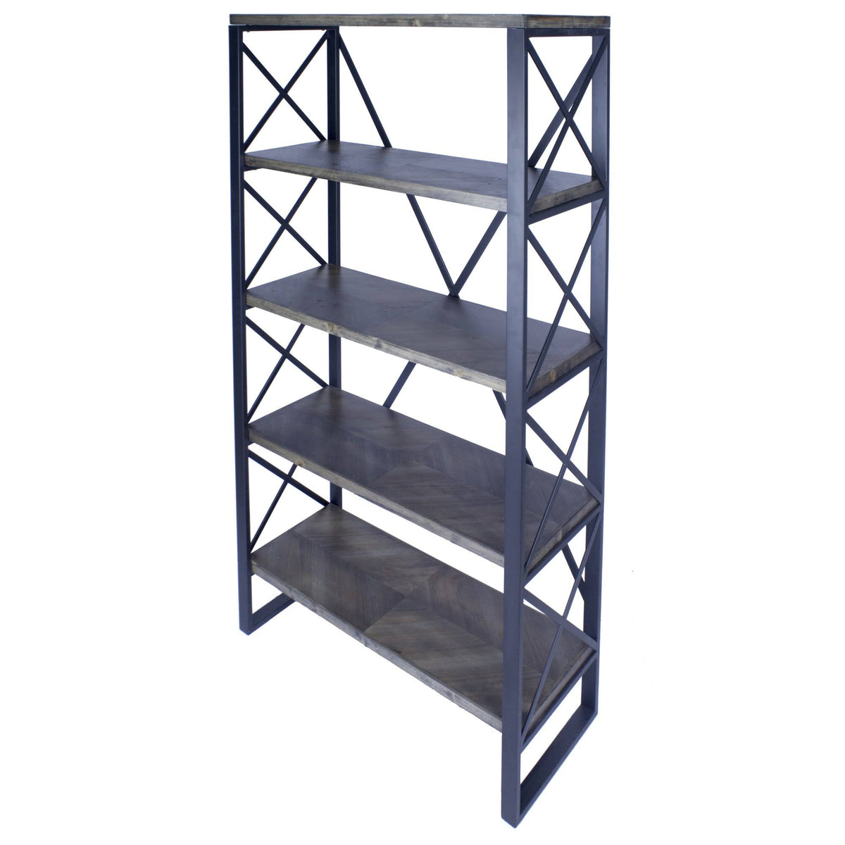 Natural and Orange Metal Wood Bookcase with 5 Shelves F4707