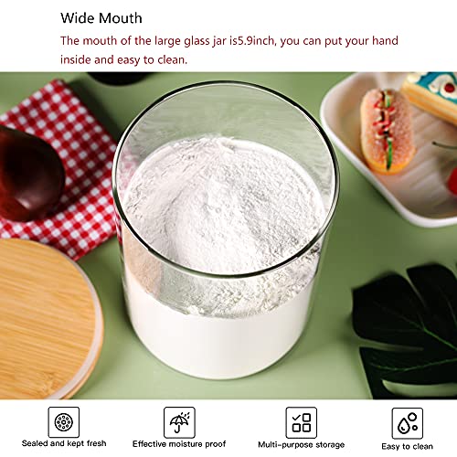 Glass Flour Container with Airtight Bamboo Lid, Large Glass Food Jar with Wooden Lid (3L) Y639486
