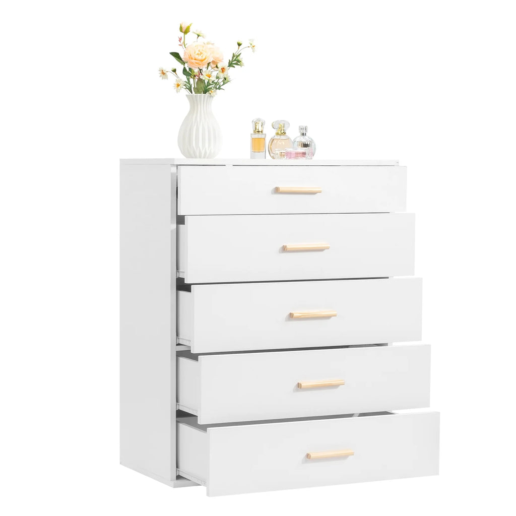 Black 5 Drawer Wood Dresser with Tempered Glass Top A257597