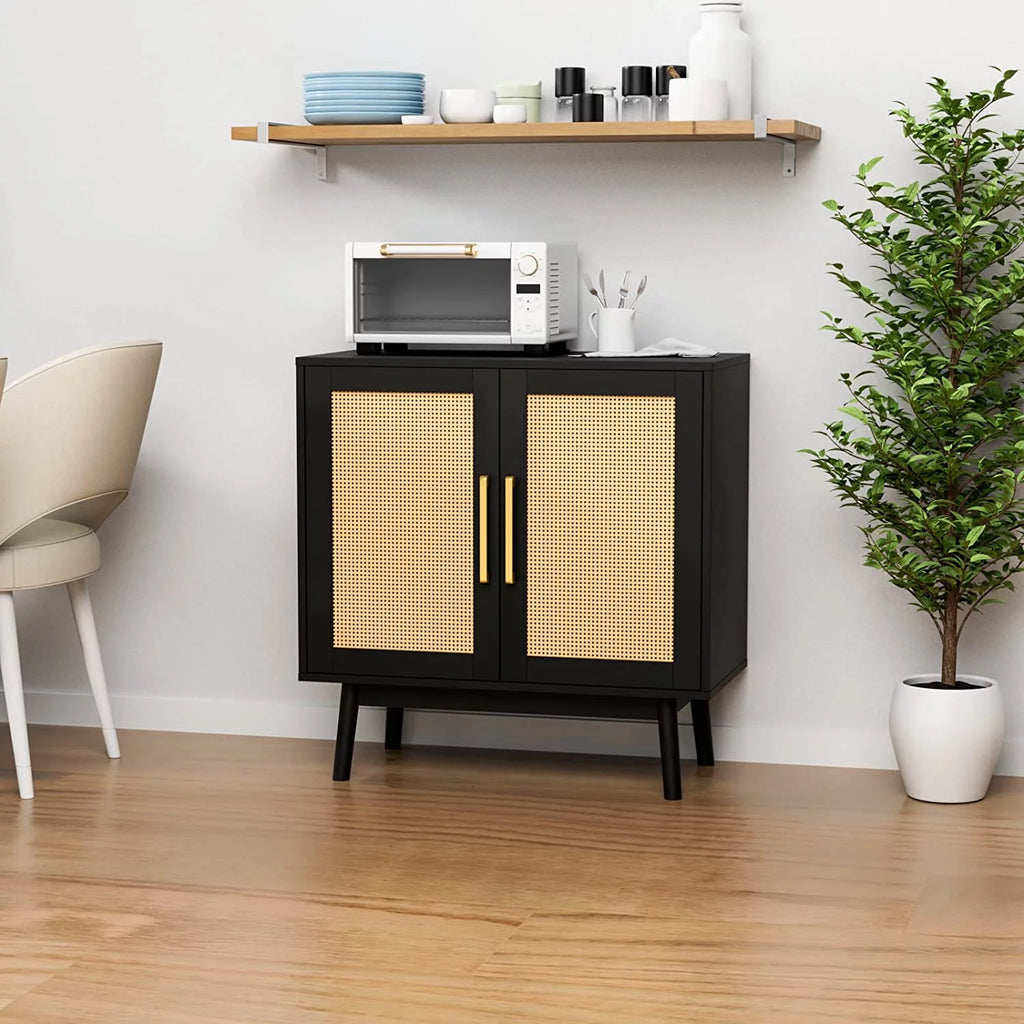 Black Rattan Storage Cabinet Set of 2 U791192