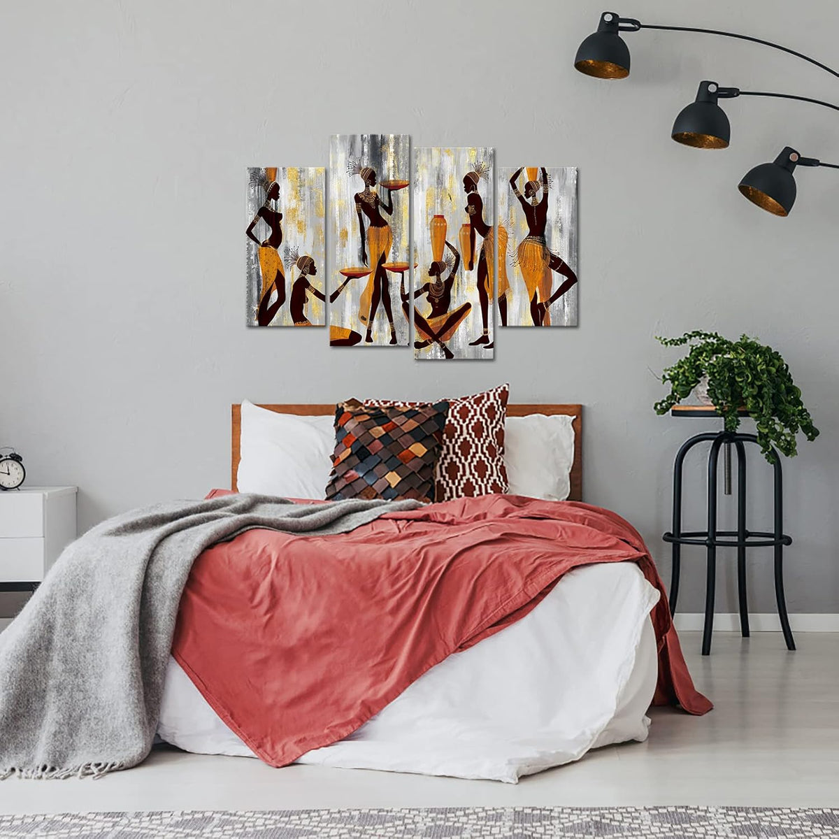 4 Pieces African Women Canvas Wall Art Abstract Yellow and Grey Poster Print 48x33inch R894679