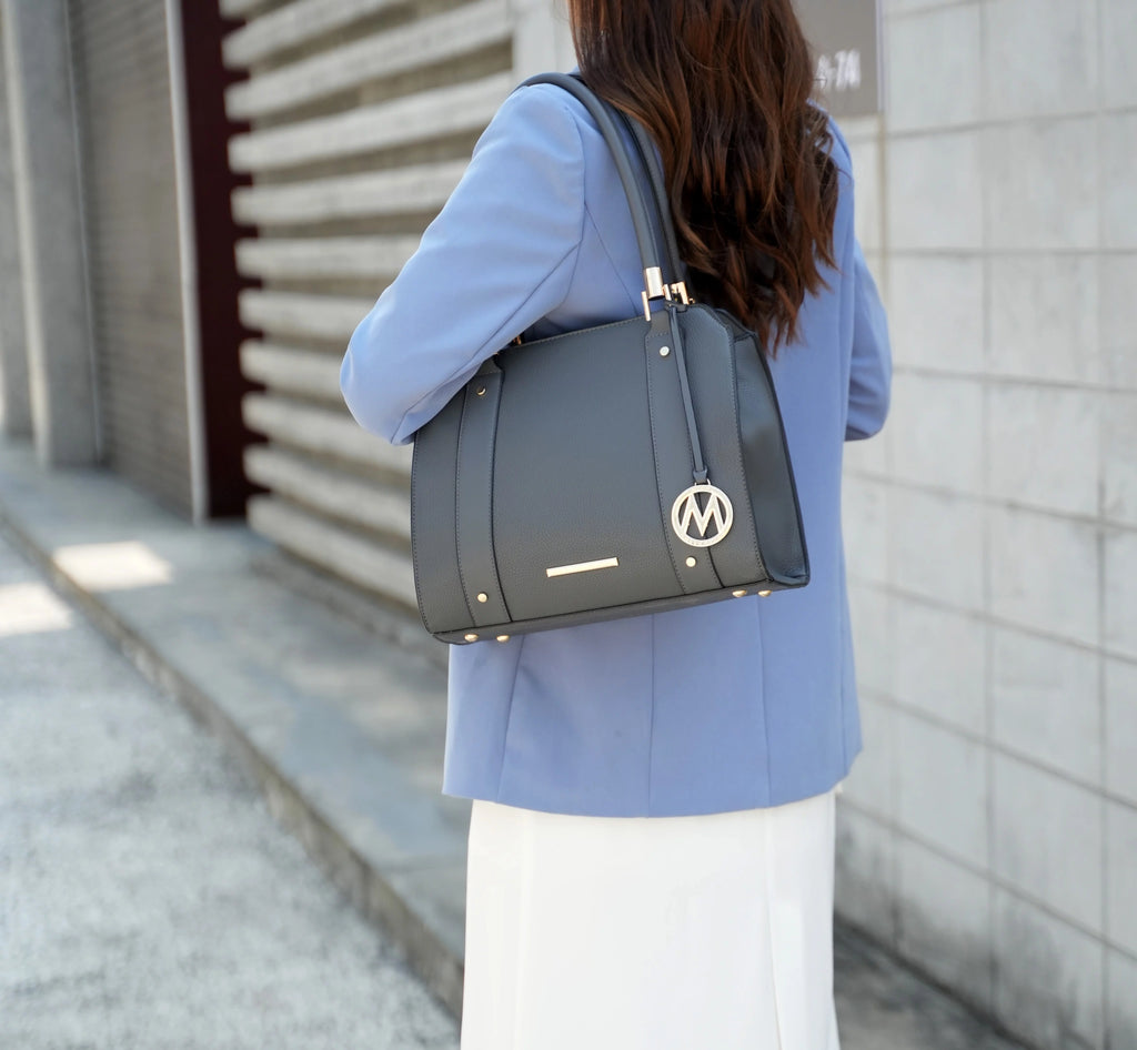 Pewter Vegan Leather Satchel Bag & Wristlet Wallet T401