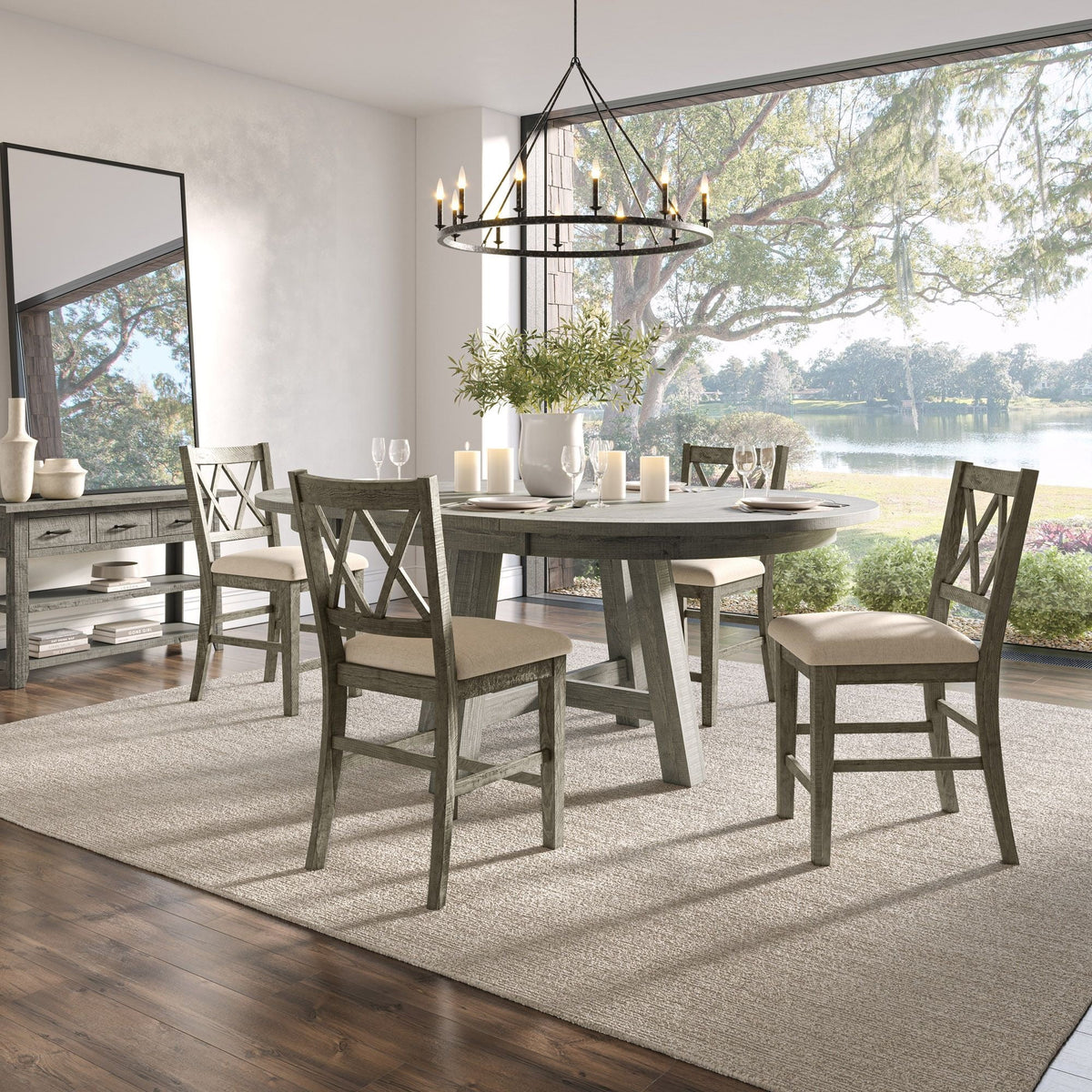 Five Piece Counter Height Dining Table Set with Cross Back Stools V94589