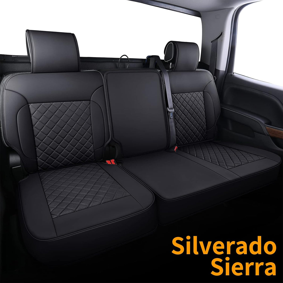 Black Faux Leather Seat Covers Full Set U8044
