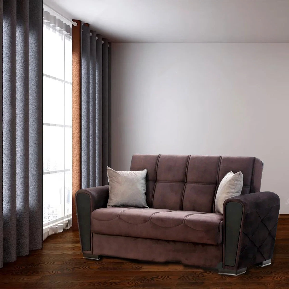 Dark Brown Fabric Loveseat H794