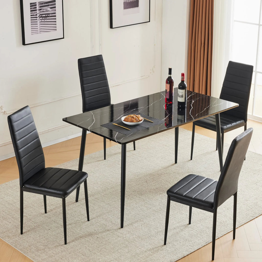 Black Faux Marble Dining Table Set for 4 V242771