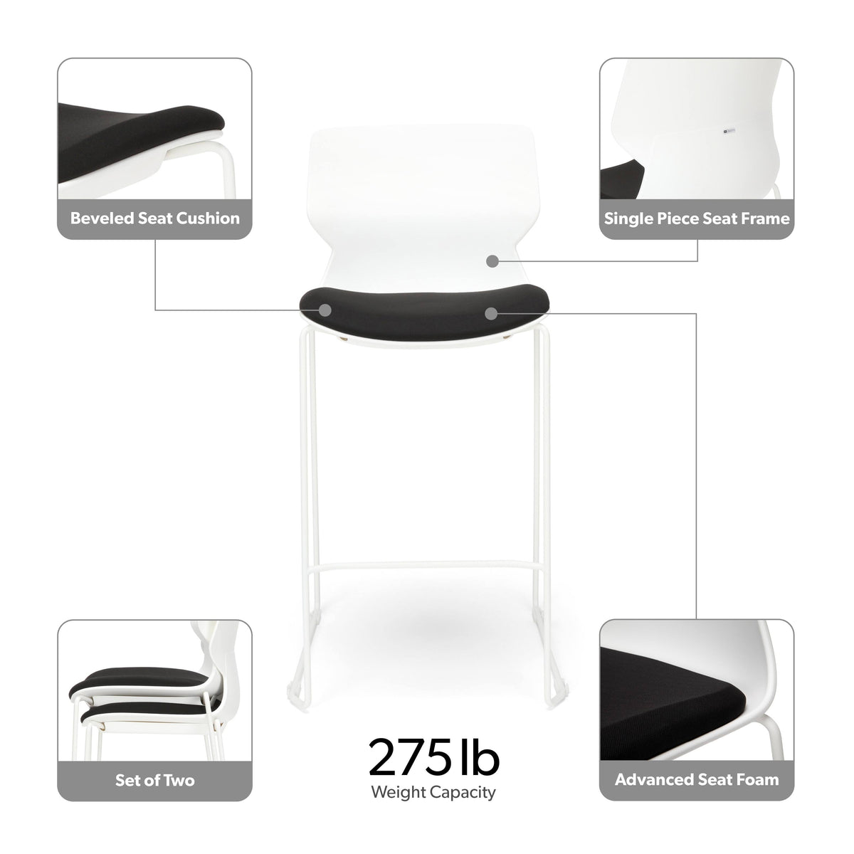 Black/Charcoal Guest Stool, 2 Pack E95262