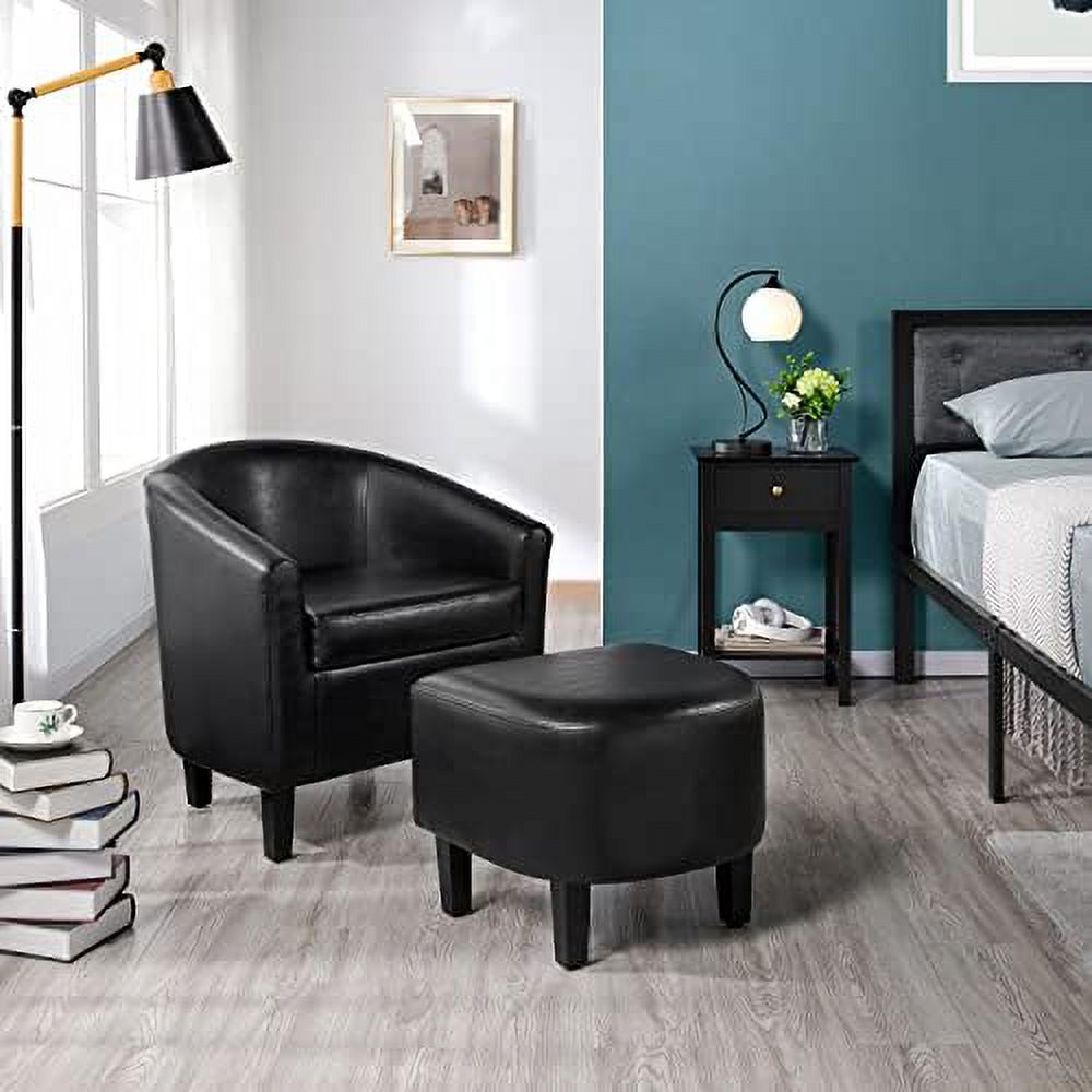 Black PU Leather Barrel Accent Chair with Ottoman Footrest Set H5141
