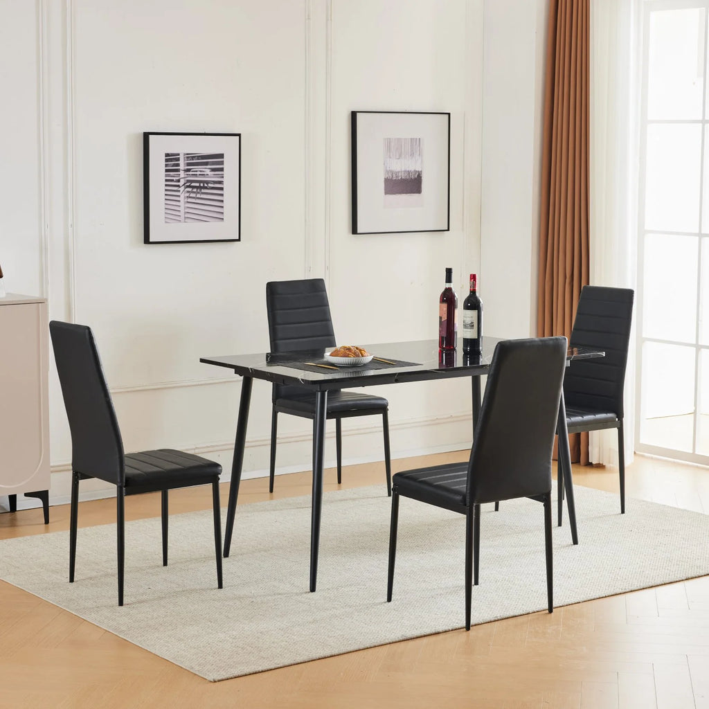 Black Faux Marble Dining Table Set for 4 V242771