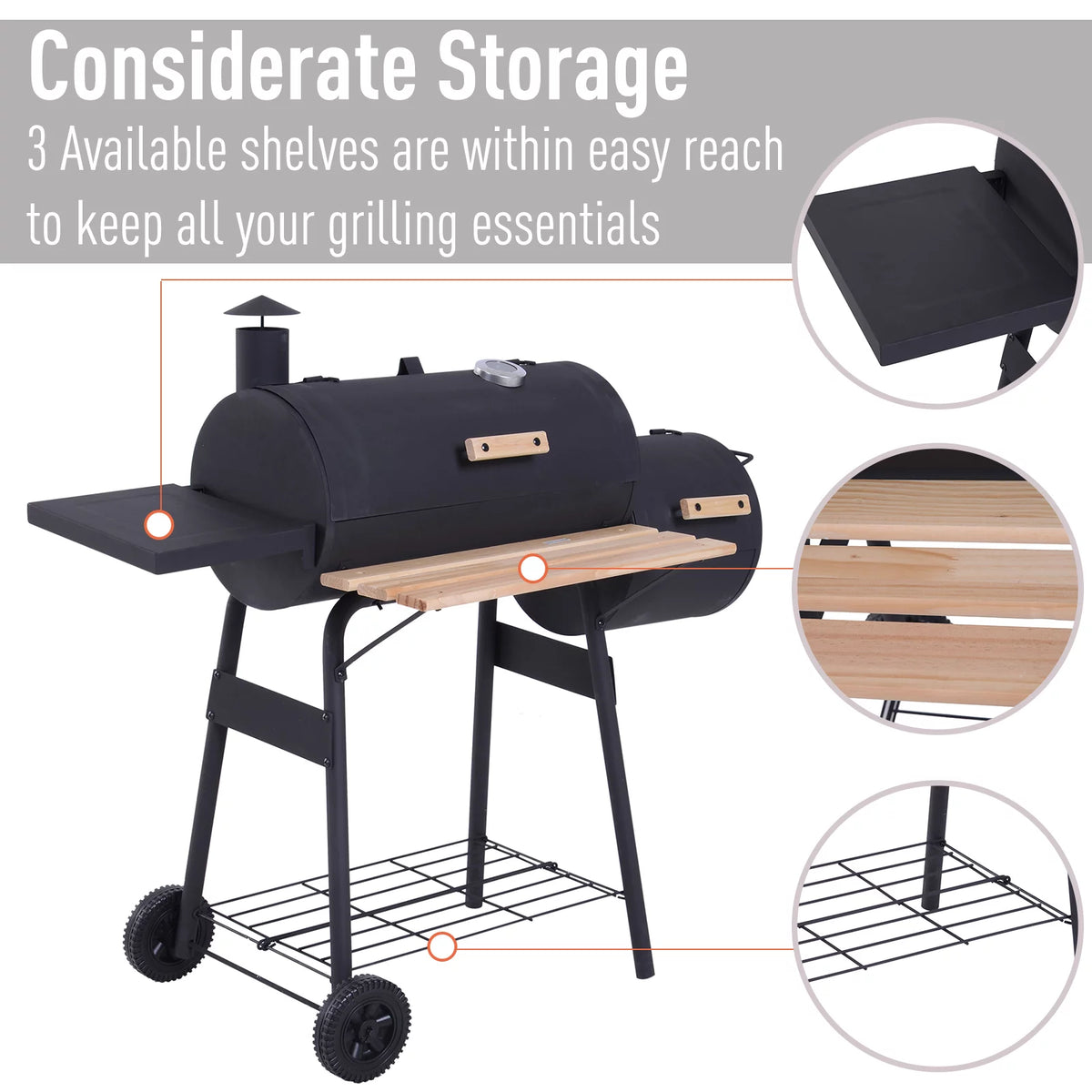 48" Steel Portable Charcoal BBQ Grill and Offset Smoker Combo with Wheels M237