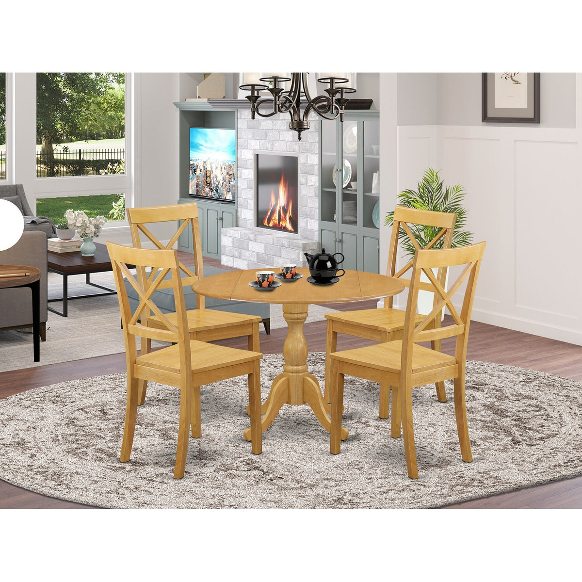 5-piece Wood Dining Table and Chairs in Oak A38415