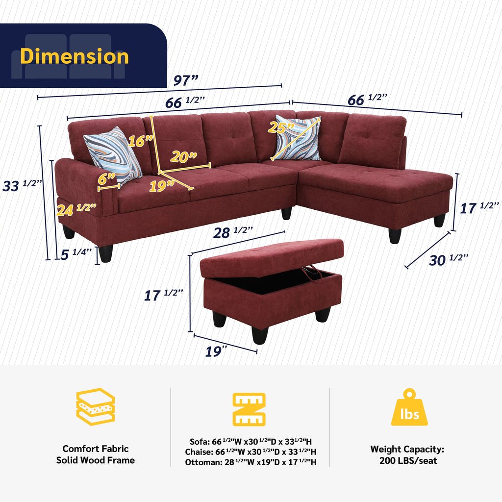 3 Piece Upholstered Sectional Right Hand Facing Z5138