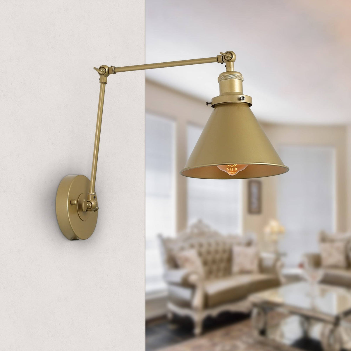 Adjustable Gold Swing Arm Plug-In Wall Lamp F4820