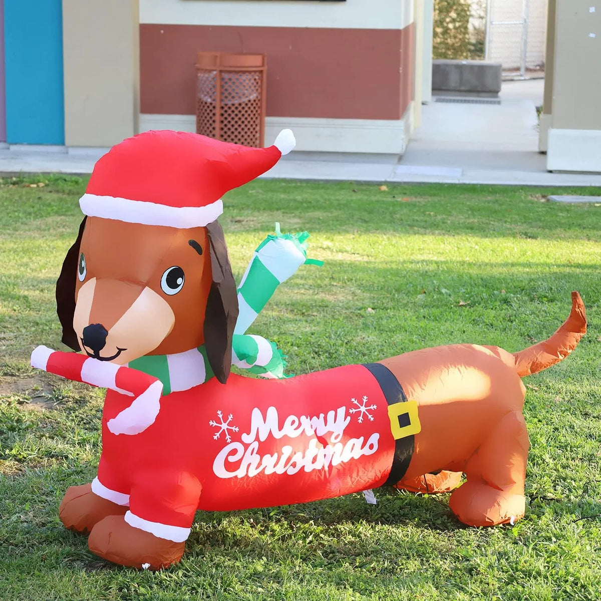 5.3 FT Christmas Inflatables Dachshund Dog with LED Lights G1370