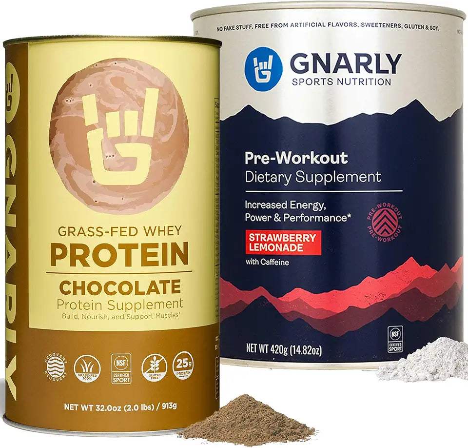 Grass-Fed Protein Supplement Chocolate 32.0oz and Preworkout Strawberry Lemonade 14.82oz H19539