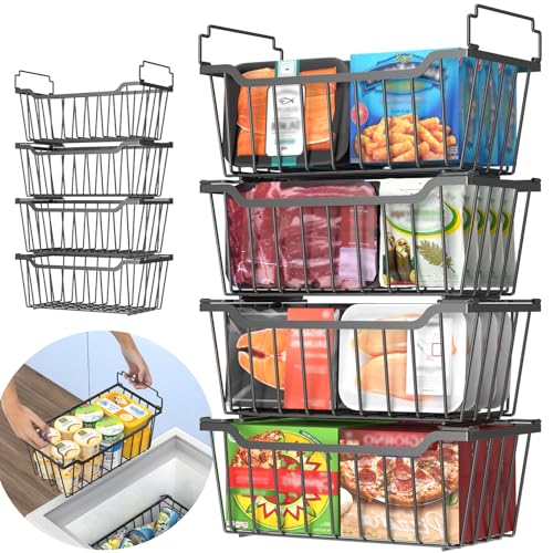 4 Pack Stackable Freezer Organizer Bins with Foldable Handle O6182