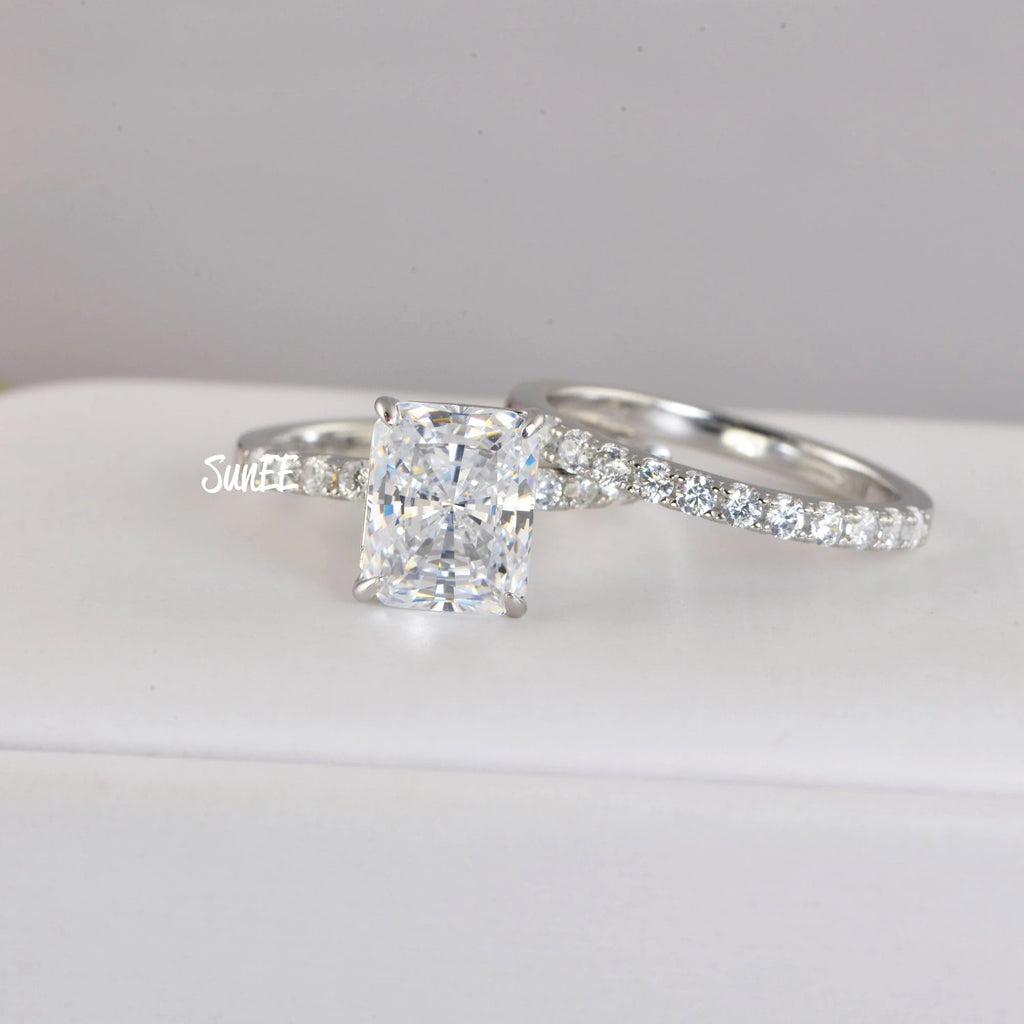 Radiant Cut Half Eternity Band Bridal Engagement Ring Diamond Simulated 925 Sterling Silver M118518