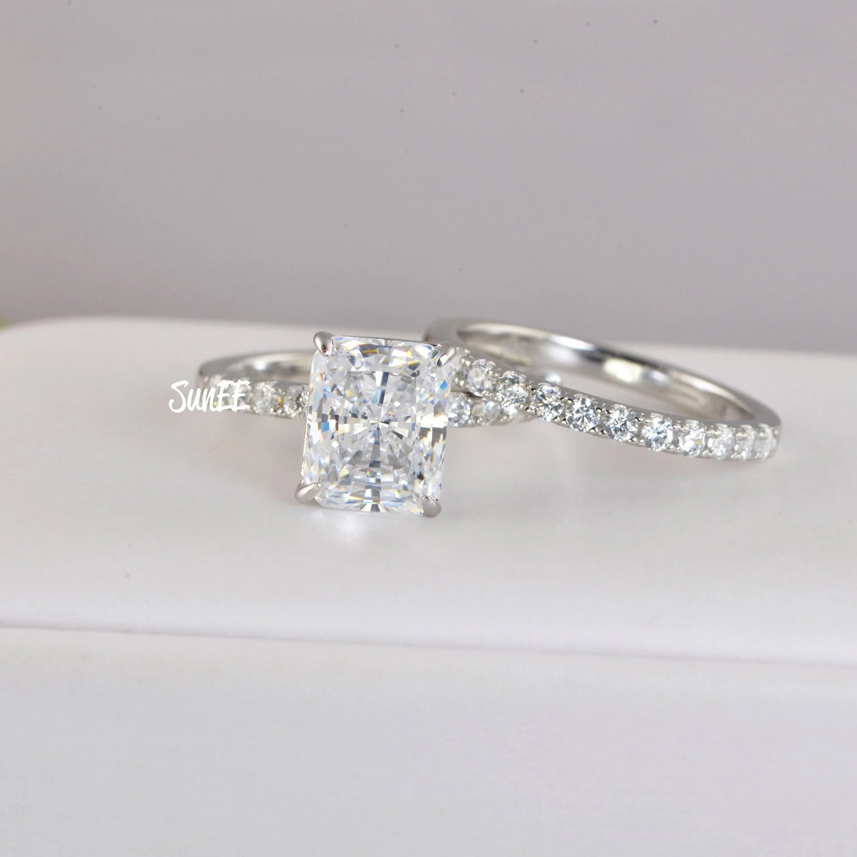 Radiant Cut Half Eternity Band Bridal Engagement Ring Diamond Simulated 925 Sterling Silver M118518