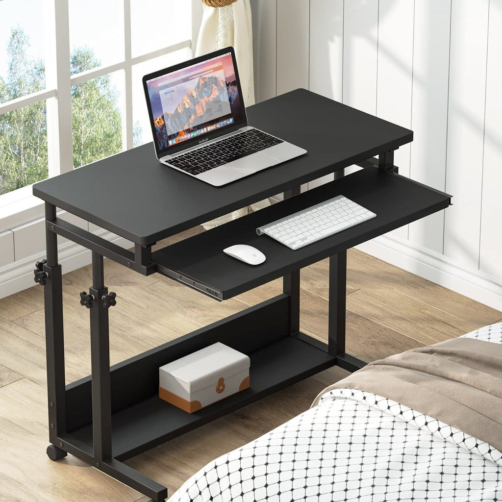 Black Height Adjustable Rolling Laptop Cart with Keyboard Tray H57671