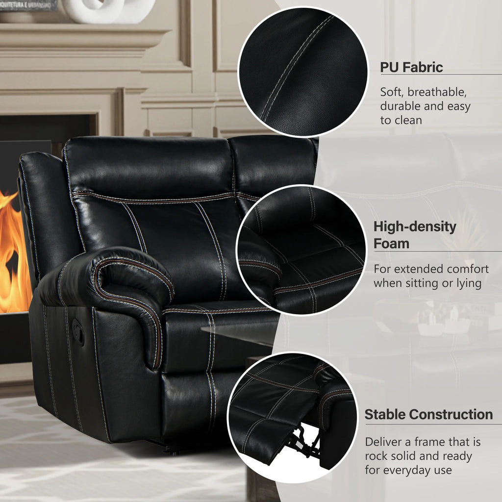 Black Manual Recliner with Cup Holder and Storage E33398