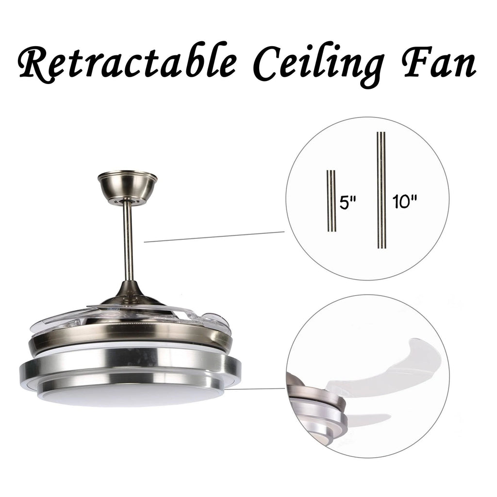 Retractable Metal LED Ceiling Fan with Remote - 42 Inches White N96797