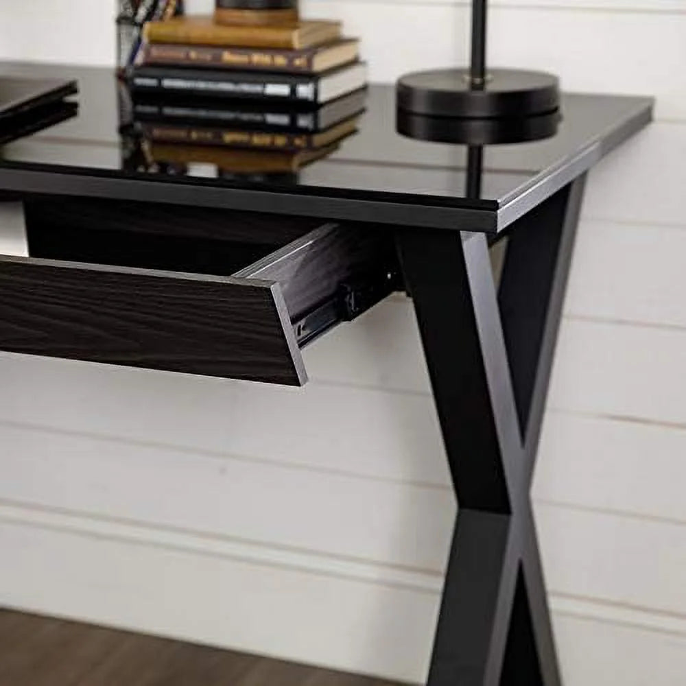 Black 48 Inch Glass Top Computer Desk J305