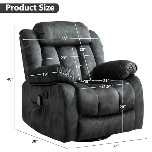 Grey Fabric Manual Swivel Rocker Recliner Chair I213