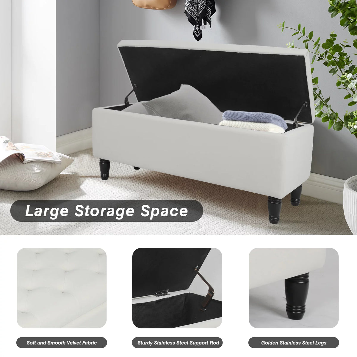 43" Velvet Storage Ottoman with 2 Footstools B835