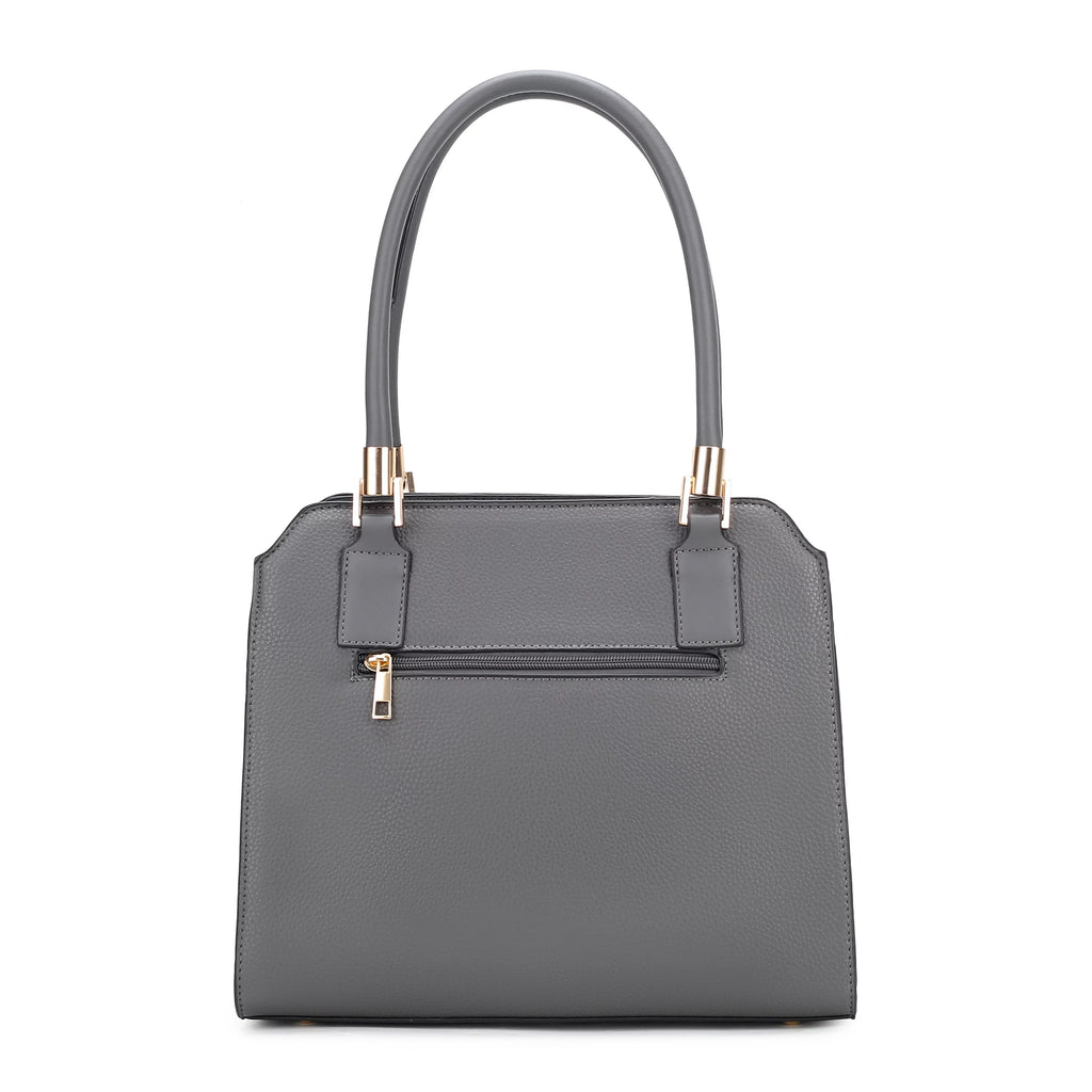 Pewter Vegan Leather Satchel Bag & Wristlet Wallet T401