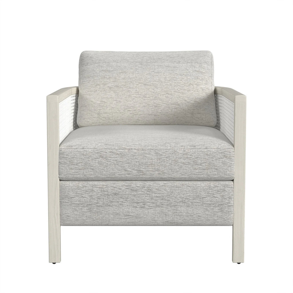 Hand Brushed White Wood and Fabric Accent Chair B1785