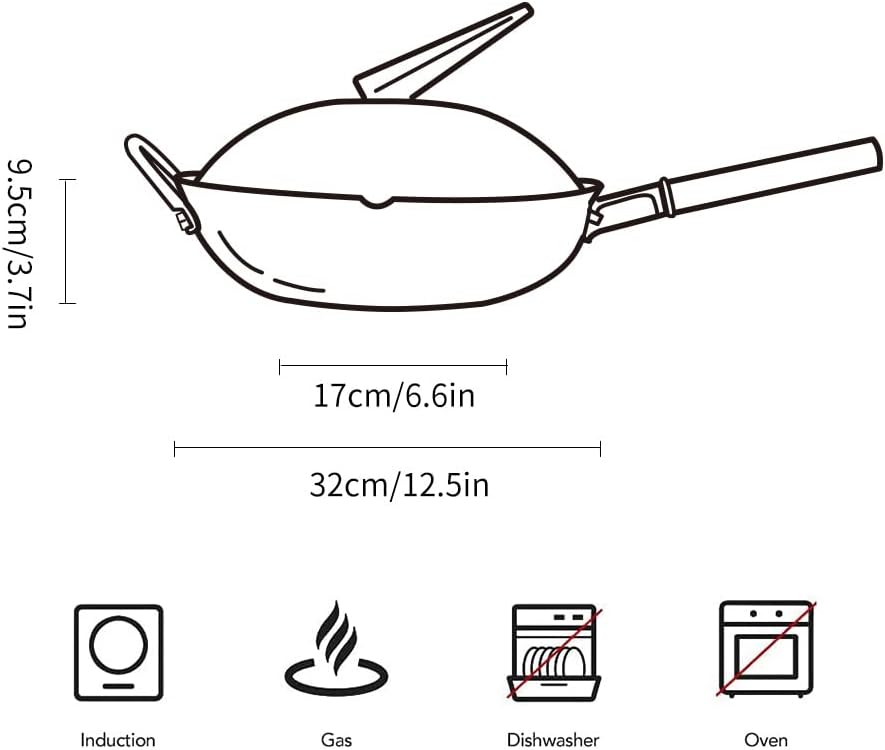 Carbon Steel Wok with Lid, 12 Inch, Wooden Handle, Pack of 2 Y21153