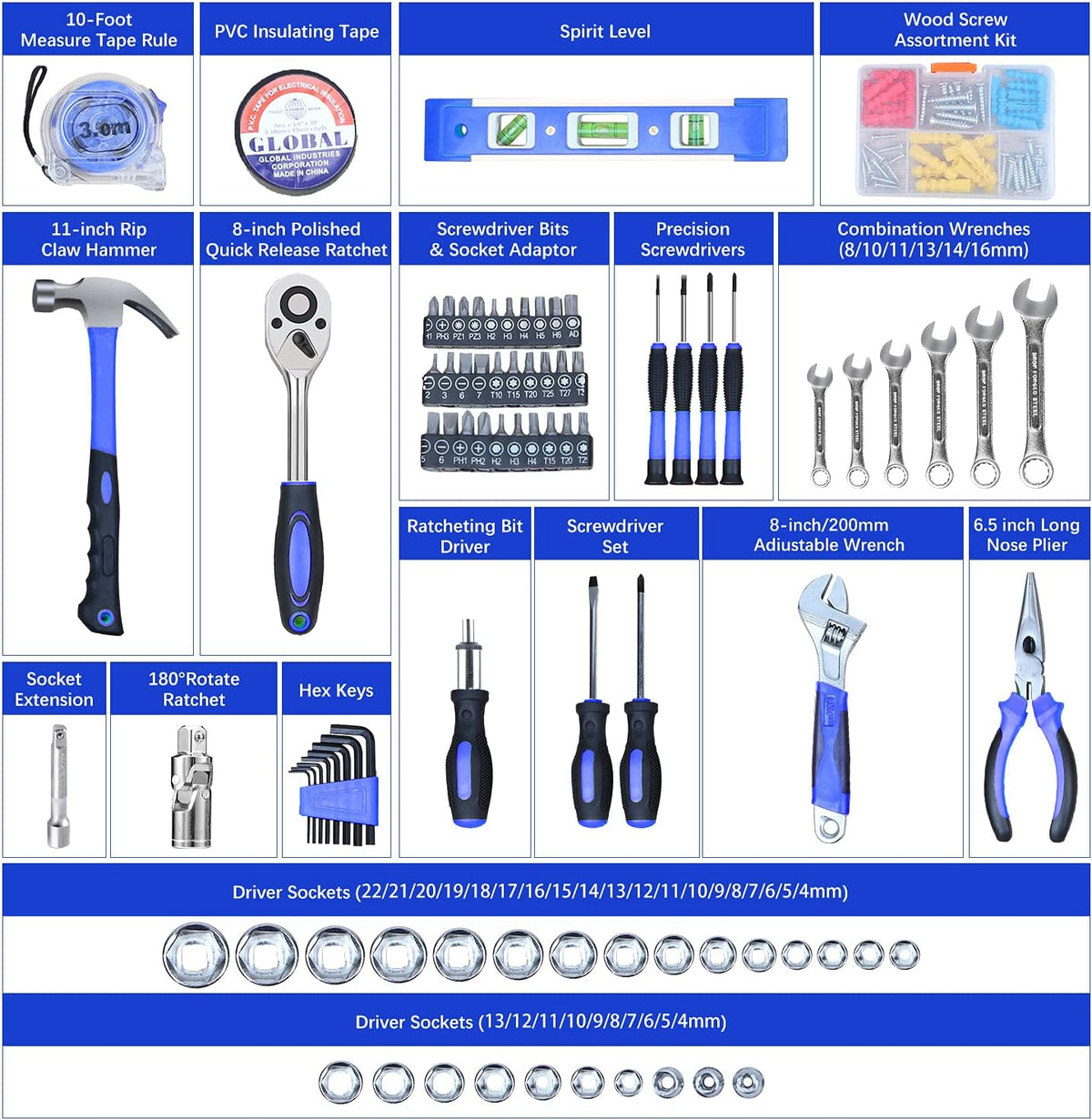 146 Piece Tool Kit with Plastic Toolbox Storage Case Q177772