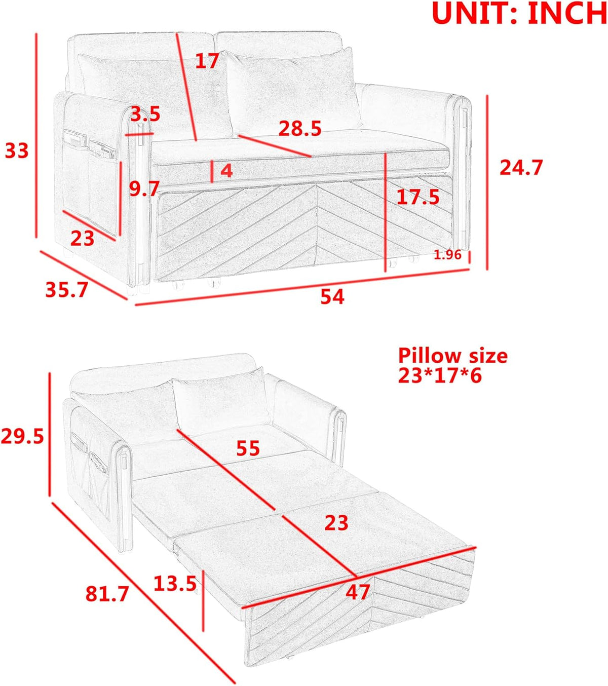 Gray Velvet Convertible Sofa with Pull Out Bed N520