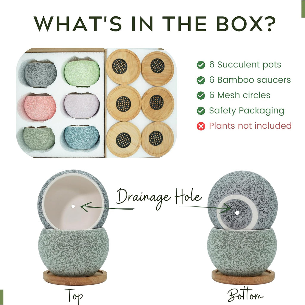 6 Pack 3 inch Ceramic Flower Pots with Drainage H4459