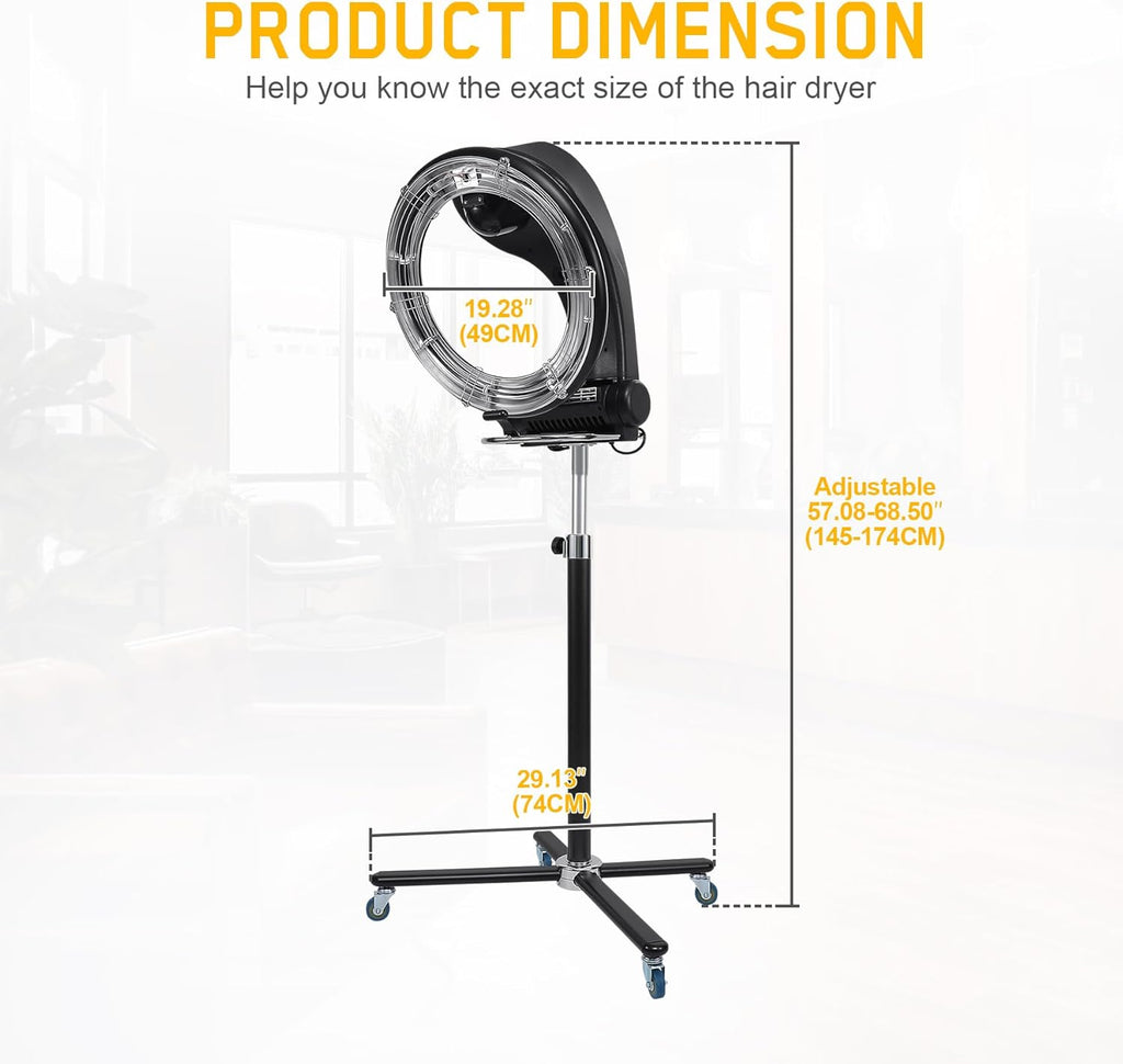 3 in 1 Professional Orbiting Hair Dryer Hair Color Processor, 110V 950W Adjustable Height Standing Salon Hair Dryers on Wheels Black P153