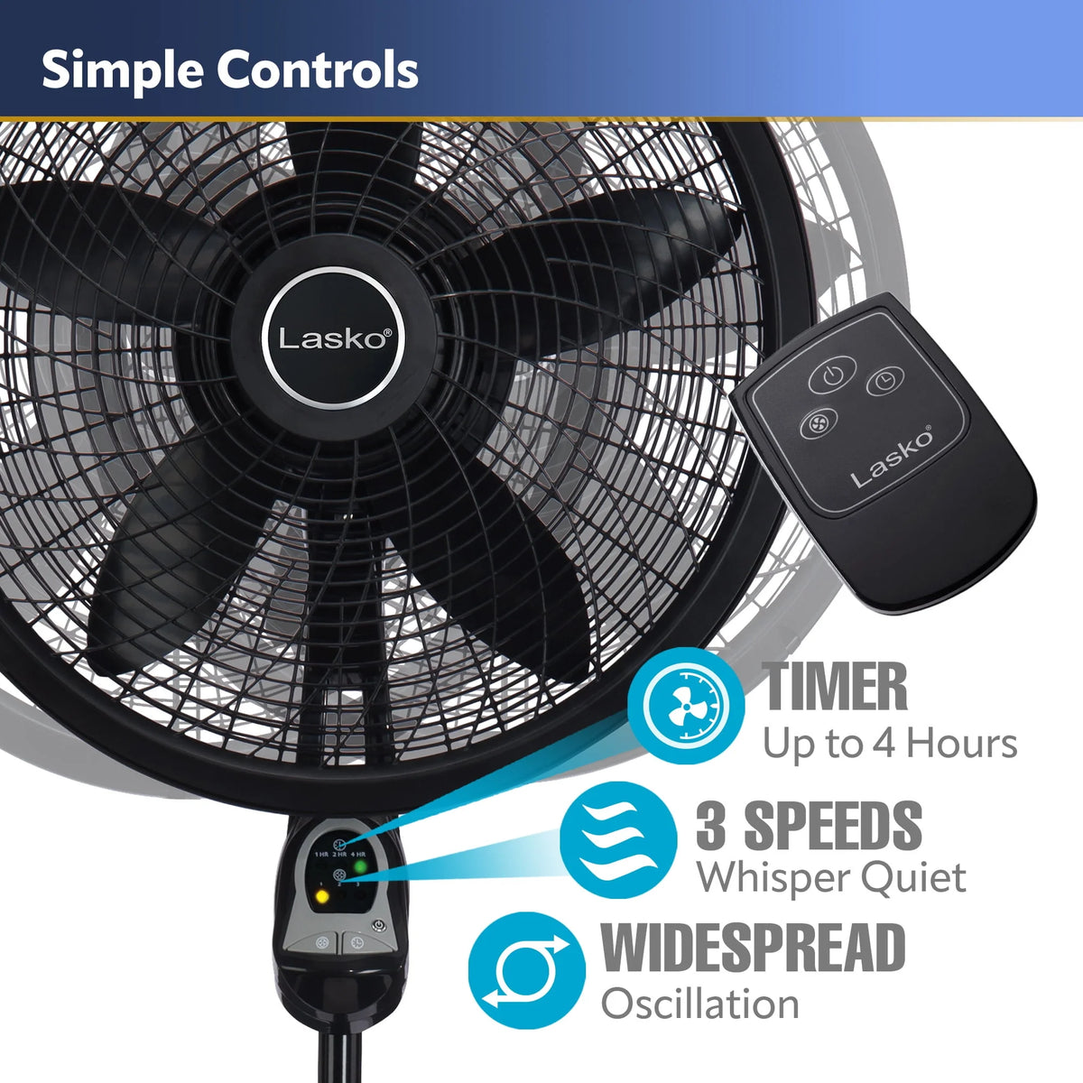 18 Oscillating Pedestal Fan with Remote, 3 Speeds, Black B3468