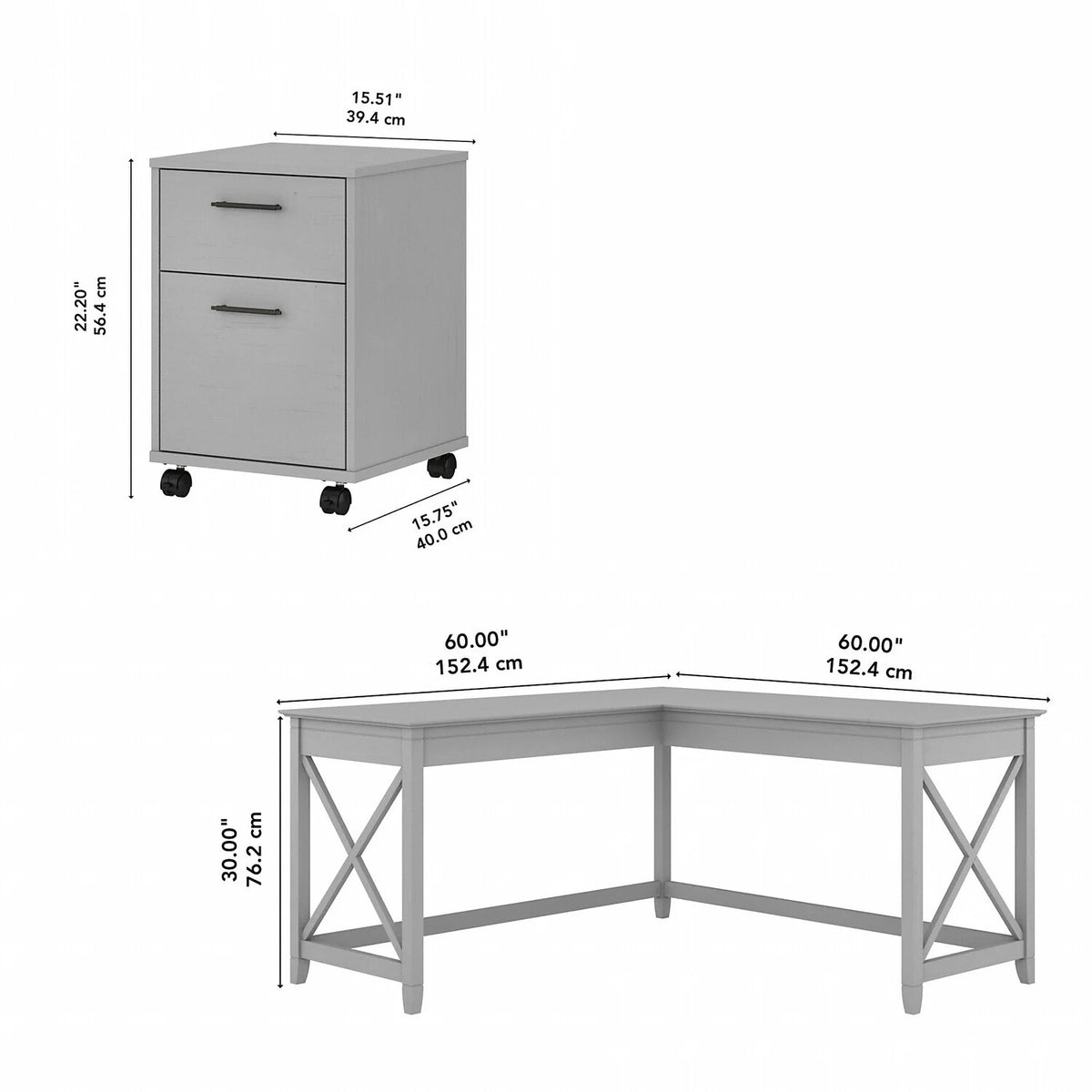 L Shaped Desk with 2 Drawer Mobile File Cabinet N959