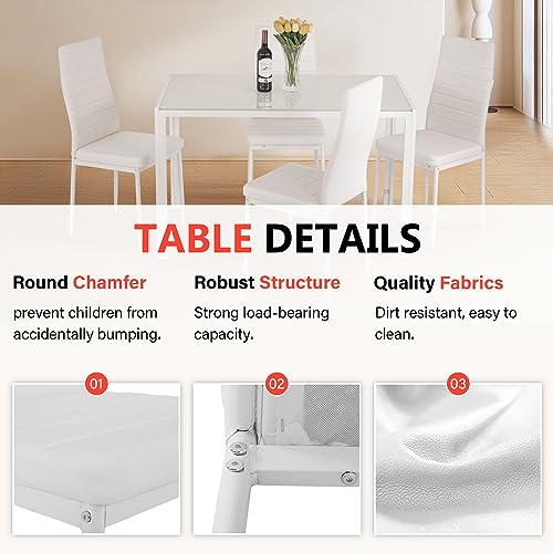 5-Piece Glass Dining Table Set with 4 Upholstered Chairs D7217