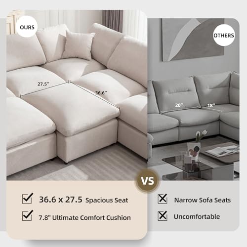 Cream Modular Sectional Sofa with Ottoman 7 Seater L-Shaped B95981