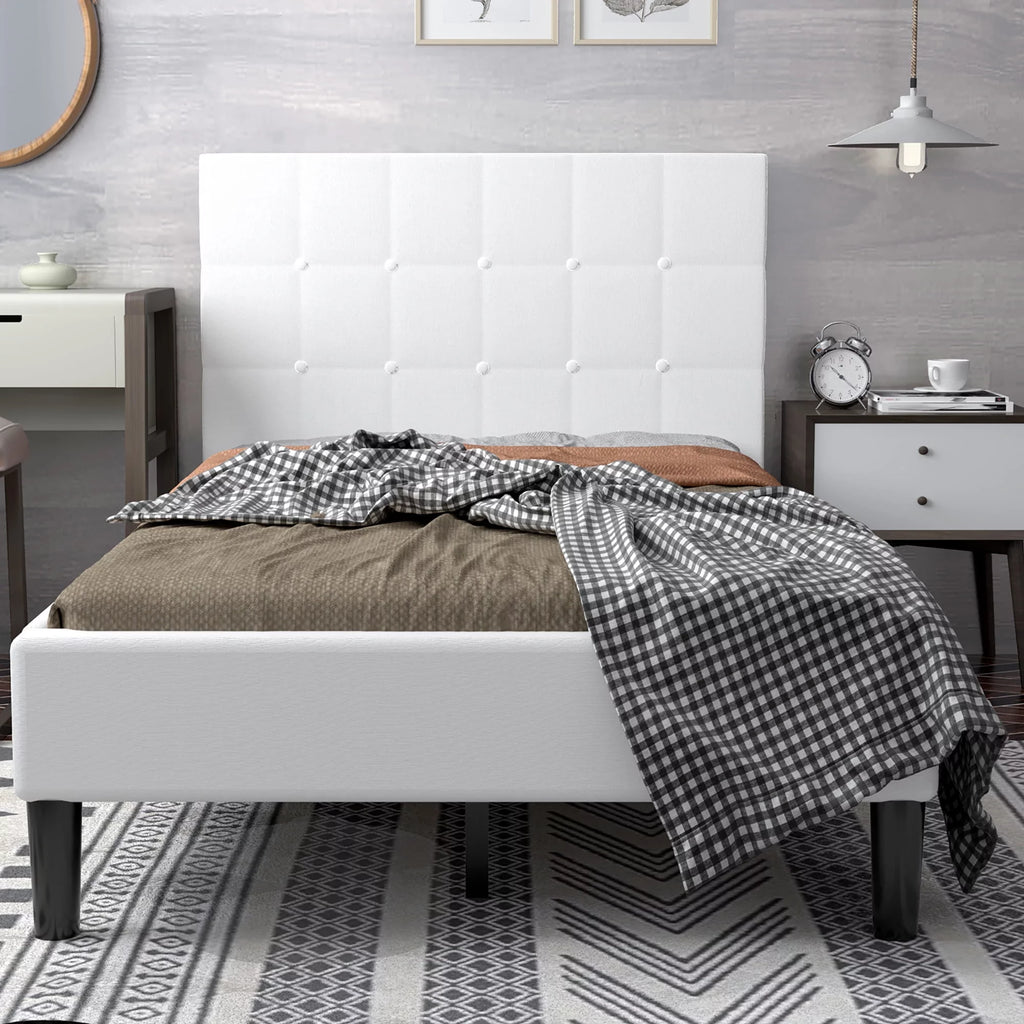 Twin Upholstered Bed Frame with Tufted Headboard Beige J97845