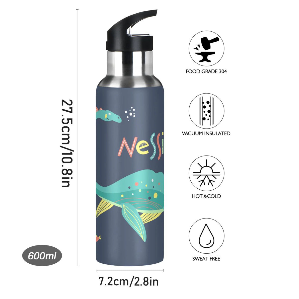 20 OZ Vacuum Insulated Stainless Steel Water Bottle with Straw Lid V5655